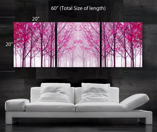 LARGE 20"x 60" 3 panels Art Canvas Print Trees Maple Pink Wall - BoxColors