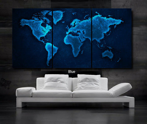 LARGE 30"x 60" 3 Panels Art Canvas Print World Map Select Color Gold Orange/Brown Green Blue Wall (Included framed 1.5" depth) - BoxColors