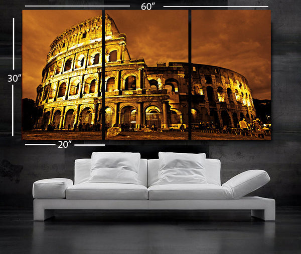LARGE 30"x 60" 3 Panels Art Canvas Print Beautiful Roman Colosseum Coliseum italy Wall Home (Included framed 1.5" depth) - BoxColors