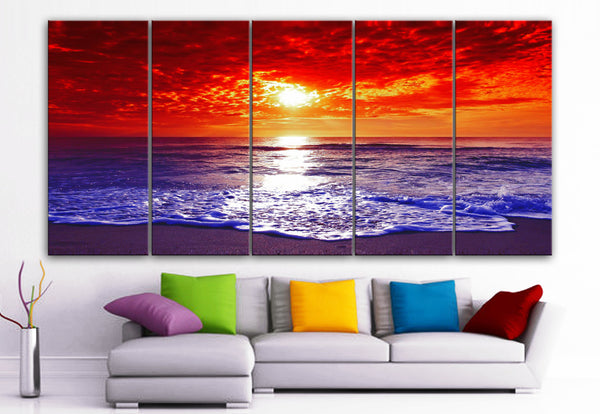 XLARGE 30"x 70" 5 Panels Art Canvas Print Beach Sunset Wall Home Decor interior (Included framed 1.5" depth) - BoxColors