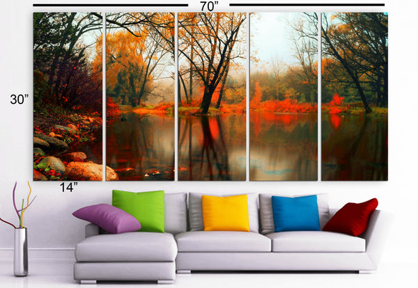 XLARGE 30"x 70" 5 Panels Art Canvas Print beautiful river  trees Wall Home Decor (Included framed 1.5" depth) - BoxColors