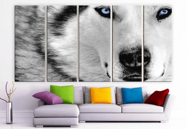 XLARGE 30"x 70" 5 Panels Art Canvas Print beautiful Wolf white gray animal Wall Home Decor interior (Included framed 1.5" depth) - BoxColors