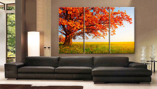 Art Canvas Print beautiful Red tree leaves autumn in prairie Wall home decor interior - BoxColors