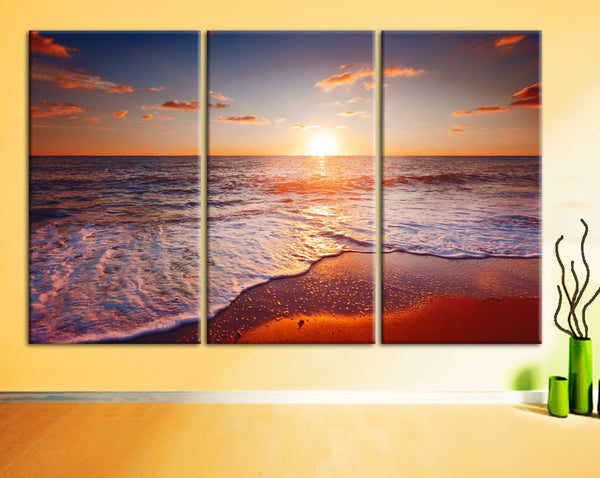 Art Canvas Print beautiful sunset scenery sea sky clouds beach waves Wall home office decor interior - BoxColors