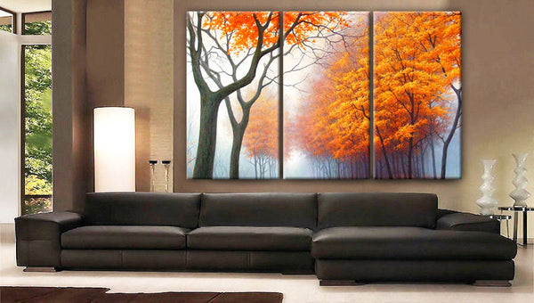 Art Canvas Print beautiful Trees Forest Foggy Autumn Wall home office decor interior - BoxColors