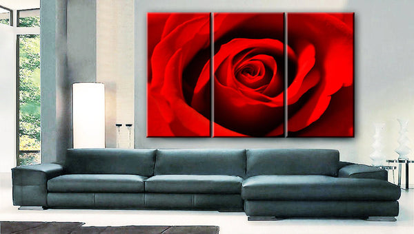 LARGE 30x60 3 Panels framed 1.5" depth Art Canvas Print  Red Rose love Flower Floral Nature Wall home office decor interior - BoxColors