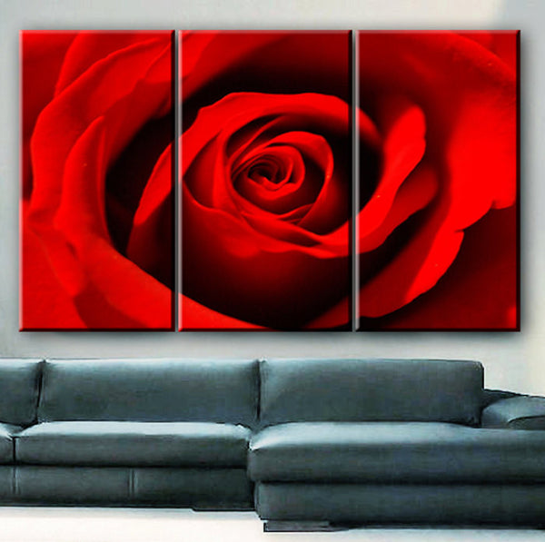 LARGE 30x60 3 Panels framed 1.5" depth Art Canvas Print  Red Rose love Flower Floral Nature Wall home office decor interior - BoxColors