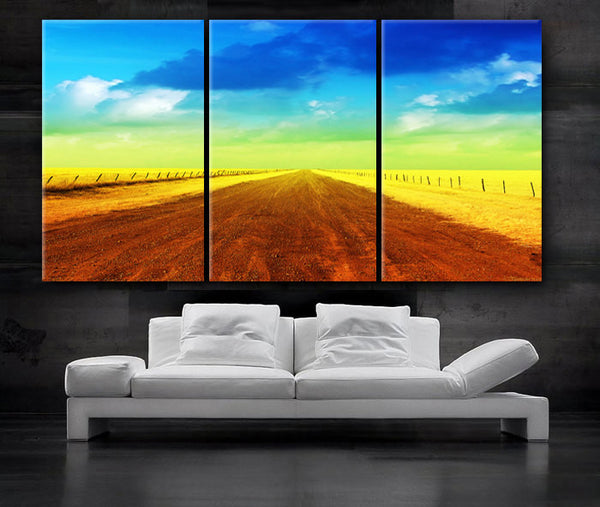 LARGE 30"x 60" 3 Panels Art Canvas Print beautiful Countryside road Wall Home decor interior (Included framed 1.5" depth) - BoxColors