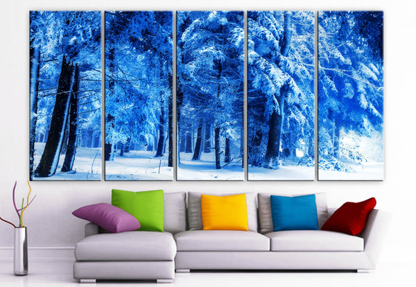 XLARGE 30"x 70" 5 Panels Art Canvas Print beautiful Winter landscape snow forest nature trees Wall Home decor (Included framed 1.5" depth) - BoxColors
