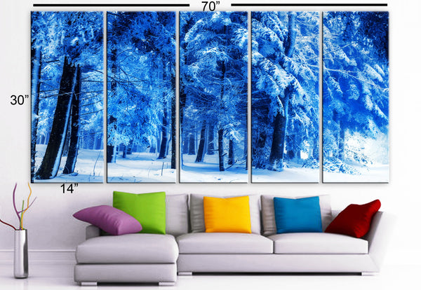 XLARGE 30"x 70" 5 Panels Art Canvas Print beautiful Winter landscape snow forest nature trees Wall Home decor (Included framed 1.5" depth) - BoxColors