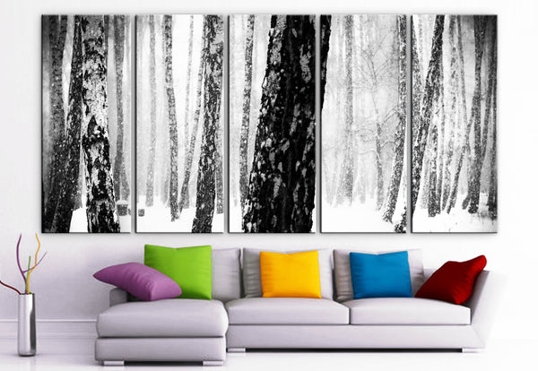 XLARGE 30"x 70" 5 Panels Art Canvas Print beautiful Winter season Snow Trees Forest Landscapes nature Wall Home (Included framed 1.5" depth) - BoxColors