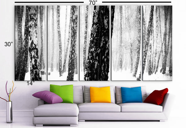 XLARGE 30"x 70" 5 Panels Art Canvas Print beautiful Winter season Snow Trees Forest Landscapes nature Wall Home (Included framed 1.5" depth) - BoxColors