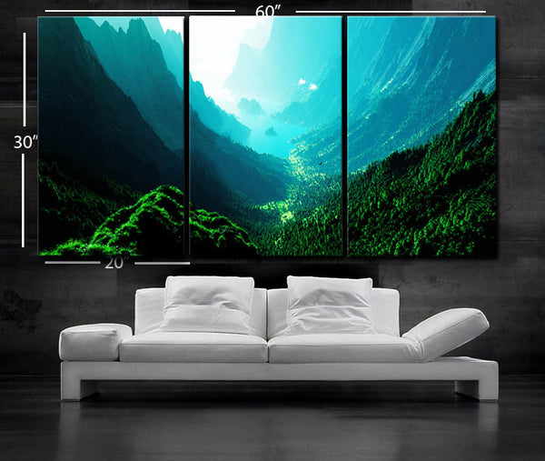 LARGE 30"x 60" 3 Panels Art Canvas Print Beautiful Nature mountain sunset canyon mountain river trees Wall Home (Included framed 1.5" depth) - BoxColors