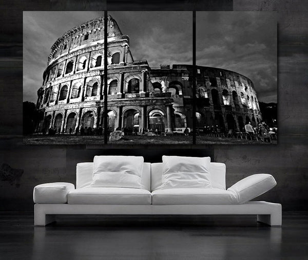 LARGE 30"x 60" 3 Panels Art Canvas Print Beautiful Roman Colosseum Coliseum italy Wall Home (Included framed 1.5" depth) - BoxColors