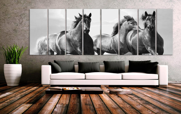 XXLARGE 30"x 96" 8 Panels Art Canvas Print beautiful Horses Wall Home Office Decor interior (Included framed 1.5" depth) - BoxColors
