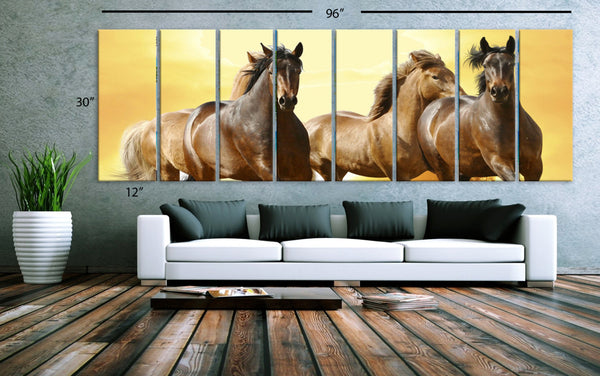 XXLARGE 30"x 96" 8 Panels Art Canvas Print beautiful Horses Wall Home Office Decor interior (Included framed 1.5" depth) - BoxColors