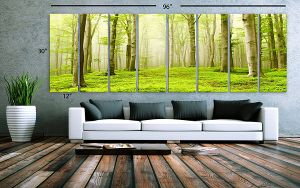 XXLARGE 30"x 96" 8 Panels Art Canvas Print beautiful Nature Forest Scenery Trees Wall Home Office Decor interior (Included framed 1.5"depth) - BoxColors