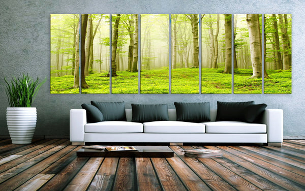 XXLARGE 30"x 96" 8 Panels Art Canvas Print beautiful Nature Forest Scenery Trees Wall Home Office Decor interior (Included framed 1.5"depth) - BoxColors