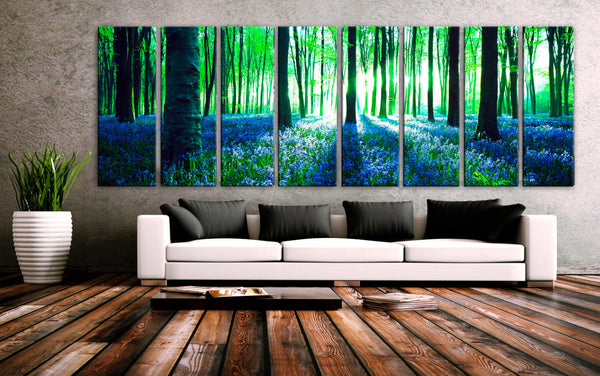 XXLARGE 30"x 96" 8 Panels Art Canvas Print beautiful Nature Sunset Forest Trees flowers Wall Home Decor interior (Included framed 1.5"depth) - BoxColors