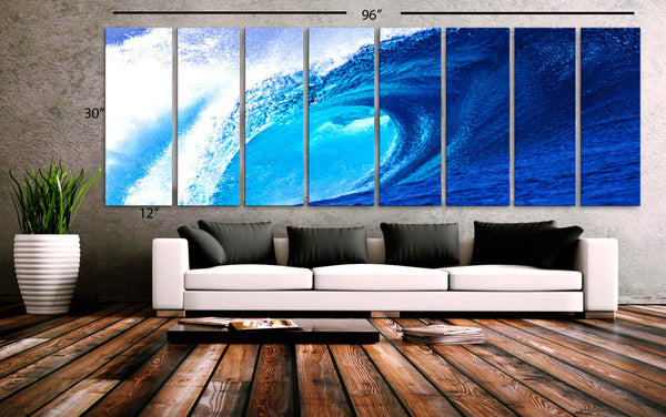 XXLARGE 30"x 96" 8 Panels Art Canvas Print beautiful Beach Ocean Sea Wave Blue Wall Home Decor interior (Included framed 1.5"depth) - BoxColors