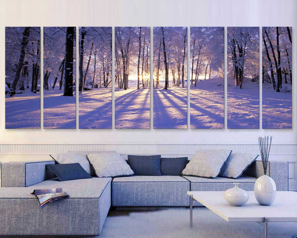 XXLARGE 30"x 96" 8 Panels Art Canvas Print beautiful Sunset Winter season Snow Trees Landscapes nature Wall Home decor (framed 1.5" depth) - BoxColors