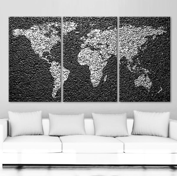 LARGE 30"x 60" 3 Panels Art Canvas Print World Map Decorative Concrete texture Wall Home Office decor interior (Included framed 1.5" depth) - BoxColors