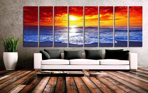 30"x 96" 8 Panels Art Canvas Print Sunset Sea Beach wall decor Home - BoxColors