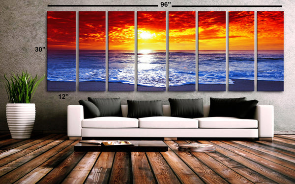 30"x 96" 8 Panels Art Canvas Print Sunset Sea Beach wall decor Home - BoxColors