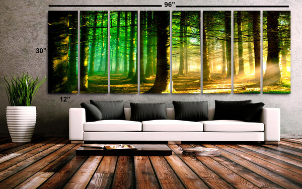 XXLARGE 30"x 96" 8 Panels Art Canvas Print beautiful Nature Sunset Forest Trees Sun rays Wall Home Decor interior (framed 1.5"depth) - BoxColors