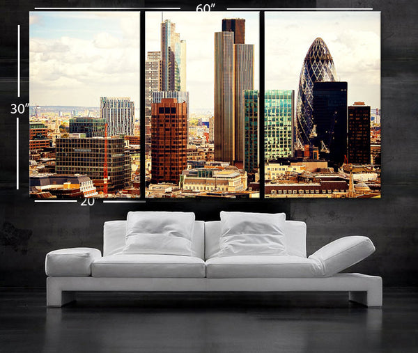 LARGE 30"x 60" 3 Panels Art Canvas Print beautiful London Skyline buildings lights sunset Wall Home (Included framed 1.5" depth) - BoxColors