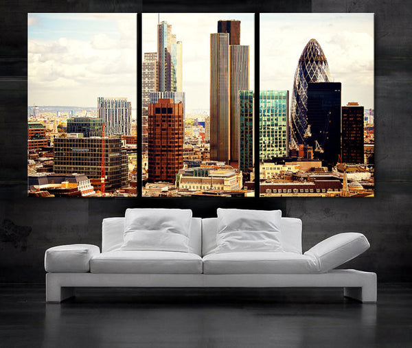 LARGE 30"x 60" 3 Panels Art Canvas Print beautiful London Skyline buildings lights sunset Wall Home (Included framed 1.5" depth) - BoxColors