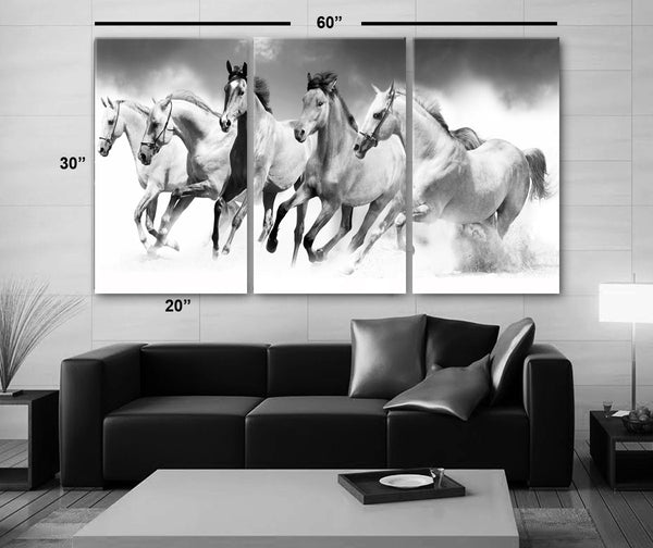 LARGE 30"x 60" 3 Panels Art Canvas Print beautiful Horses White animals Wall Home Office Decor interior (Included framed 1.5" depth) - BoxColors