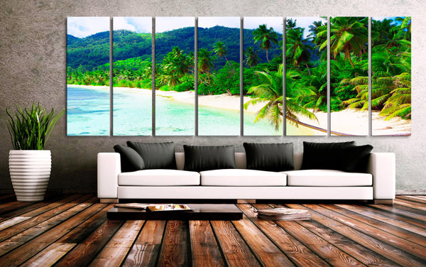 XXLARGE 30"x 96" 8 Panels Art Canvas Print Beach Palms Sea Mountains Relax Wall Home Decor interior (Included framed 1.5" depth) - BoxColors