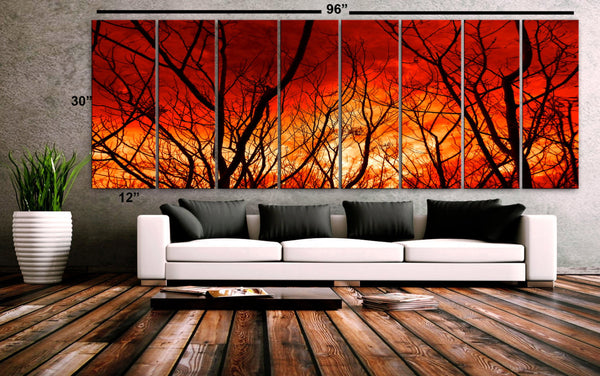 XXLARGE 30"x 96" 8 Panels Art Canvas Print beautiful Nature Tree branch Sunset Forest Sun Wall Home Office Decor interior (framed 1.5"depth) - BoxColors