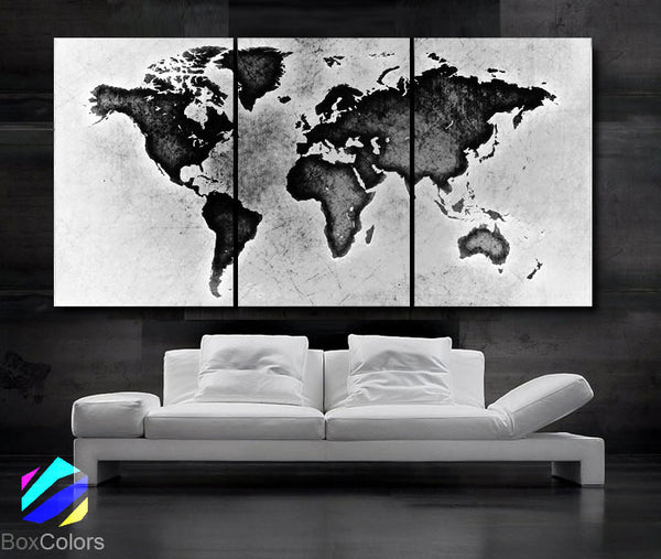 LARGE 30"x 60" 3 Panels Art Canvas Print World Map Black & White Wall Home Office decor interior (Included framed 1.5" depth) - BoxColors