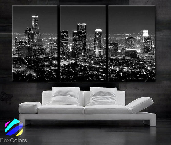 LARGE 30"x 60" 3 Panels Art Canvas Print beautiful Los Angeles CA skyline Black & White Wall Home (Included framed 1.5" depth) - BoxColors