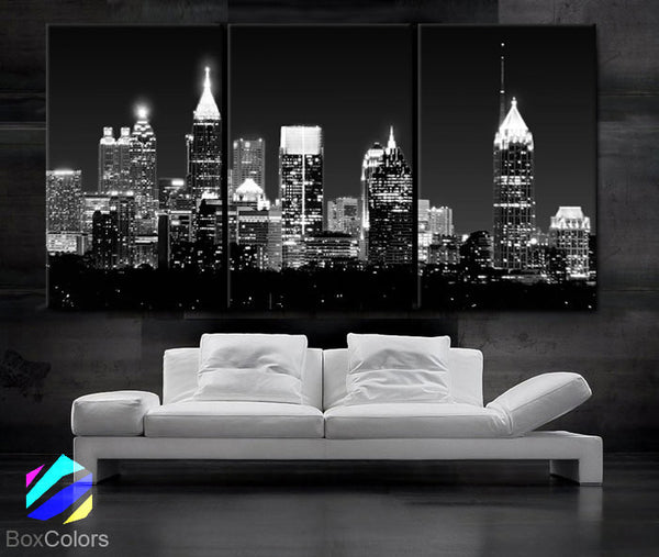 LARGE 30"x 60" 3 Panels Art Canvas Print Beautiful Atlanta skyline light buildings Wall Home (Included framed 1.5" depth) - BoxColors