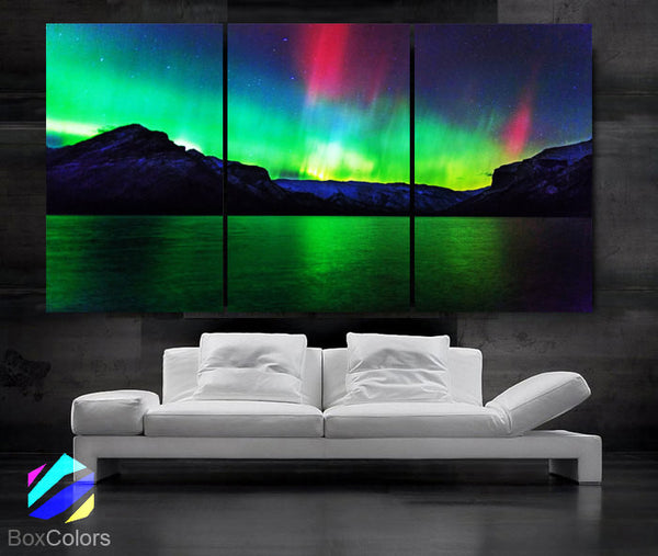 LARGE 30"x 60" 3 Panels Art Canvas Print Beautiful Aurora skyline Nature Wall Home (Included framed 1.5" depth) - BoxColors