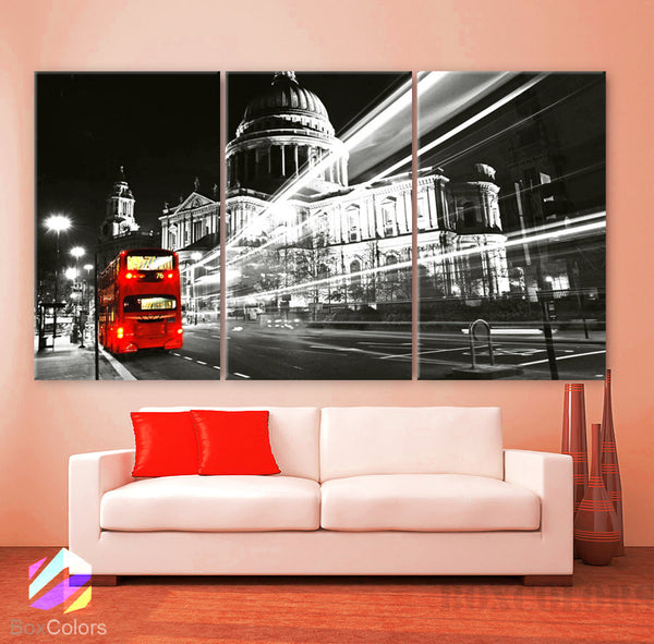 LARGE 30"x 60" 3 Panels Art Canvas Print Beautiful London England Bus Red night lights Wall Home decor  interior design ( framed 1.5" depth) - BoxColors