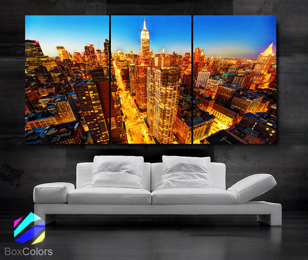 LARGE 30"x 60" 3 Panels Art Canvas Print Beautiful Manhattan skyline New York  City NY Wall Home (Included framed 1.5" depth) - BoxColors