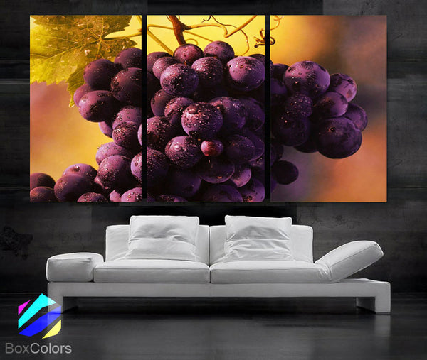 LARGE 30"x 60" 3 Panels Art Canvas Print beautiful Grapes fruits Wall decorative home (Included framed 1.5" depth) - BoxColors