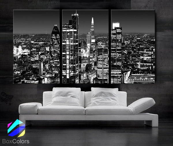 LARGE 30"x 60" 3 Panels Art Canvas Print beautiful London Skyline lights night Black & White Wall Home (Included framed 1.5" depth) - BoxColors