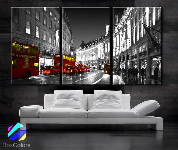 LARGE 30"x 60" 3 Panels Art Canvas Print Beautiful London England Bus Red night Wall Home decor design interior design ( framed 1.5" depth) - BoxColors