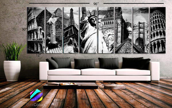 30"x96" 8 Panels Canvas Print Wonders World black & White decor home - BoxColors