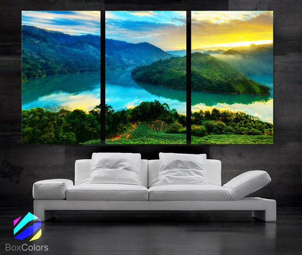 LARGE 30"x 60" 3 Panels Art Canvas Print Beautiful Nature mountain landscape sunset Wall Home (Included framed 1.5" depth) - BoxColors