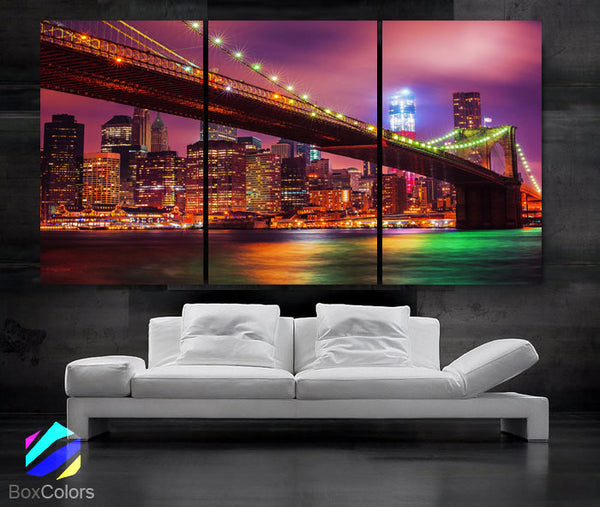 LARGE 30"x 60" 3 Panels Art Canvas Print Beautiful Brooklyn bridge New York City NY Wall Home (Included framed 1.5" depth) - BoxColors