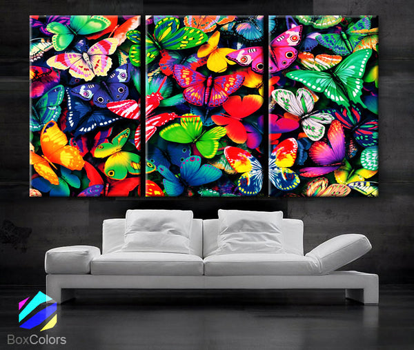 LARGE 30"x 60" 3 Panels Art Canvas Print beautiful Butterflies Butterfly colors Wall home Decor interior - BoxColors