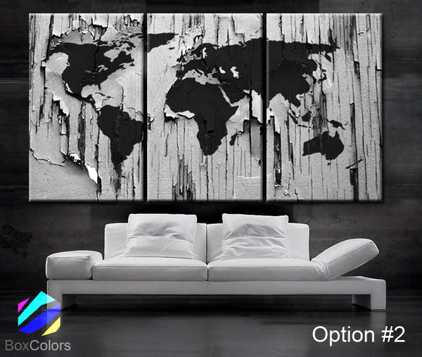 LARGE 30"x 60" 3 Panels Art Canvas Print World Map Texture Select Color Wall decor home office interior (Included framed 1.5" depth) - BoxColors
