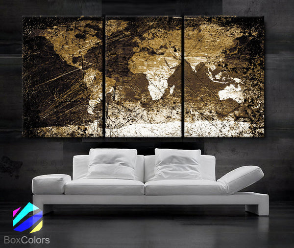 LARGE 30"x 60" 3 Panels Art Canvas Print World Map Texture Abstract Select your Color Wall Decor Home Office (Included framed 1.5" depth) - BoxColors