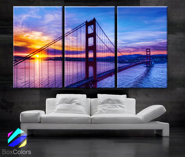 LARGE 30"x 60" 3 Panels Art Canvas Print Beautiful Golden Gate Bridge San Francisco California sunset Wall Home (Included framed 1.5" depth) - BoxColors